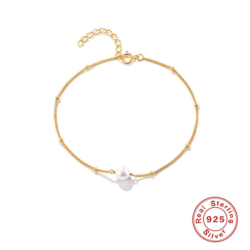 Sterling Silver Light Luxury Niche K Gold-plated Pearl Bracelet