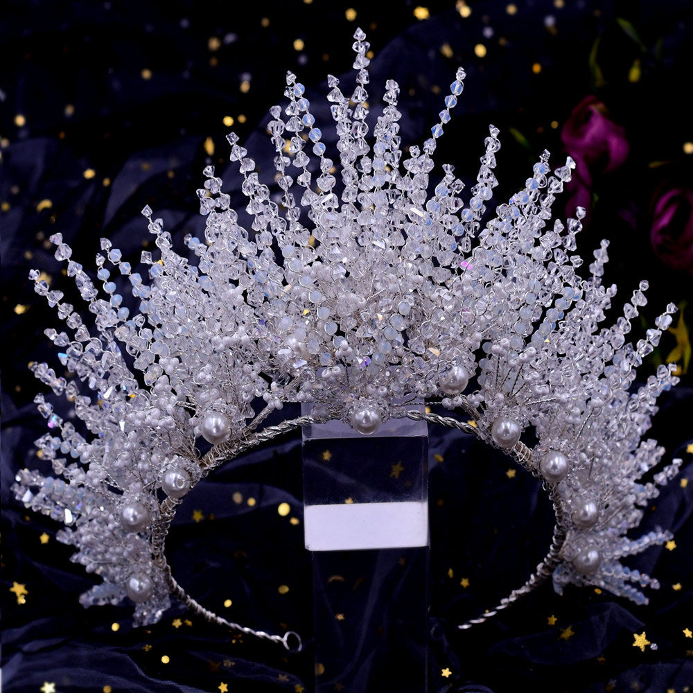 Wedding Headpiece Silver Handmade Crystal Big Crown