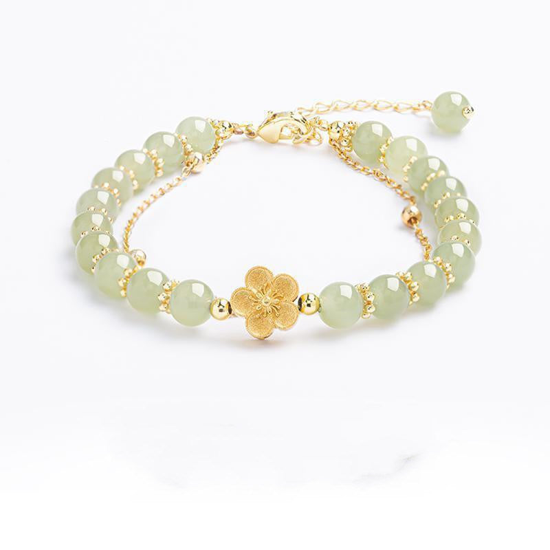 Women's Simple Literary Peach Blossom And Tian Jade Bracelet