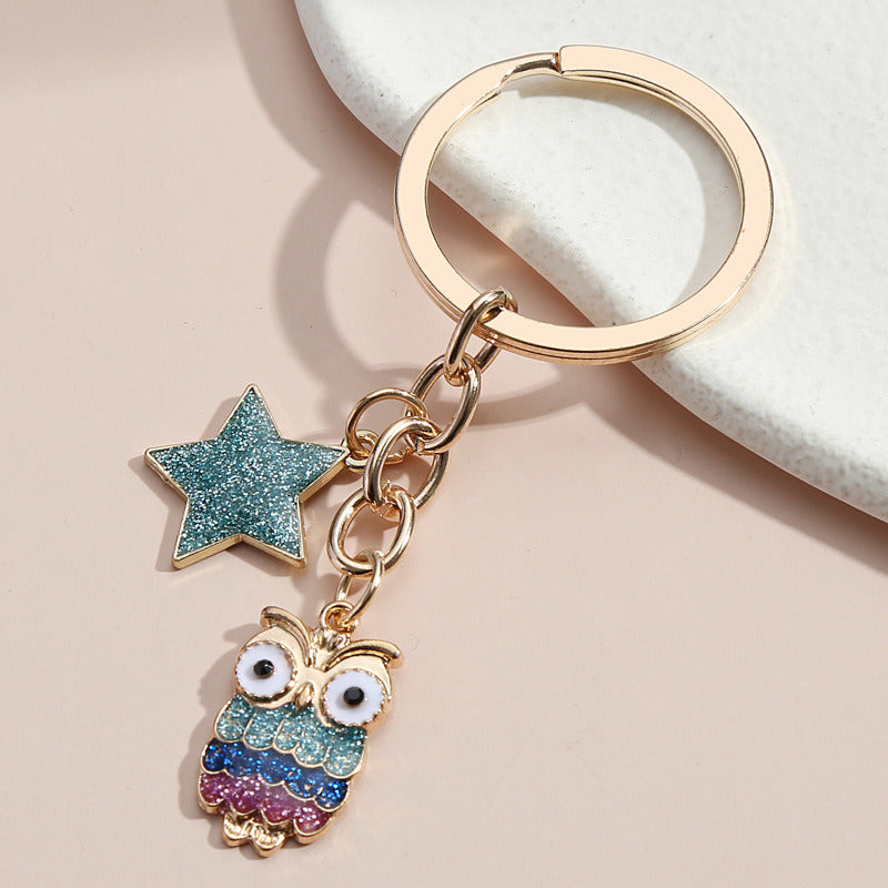 Hot Selling Dripping Oil Alloy Colorful Owl Ladybug Dark Flower Ghost Face Keychain Bag Ornaments