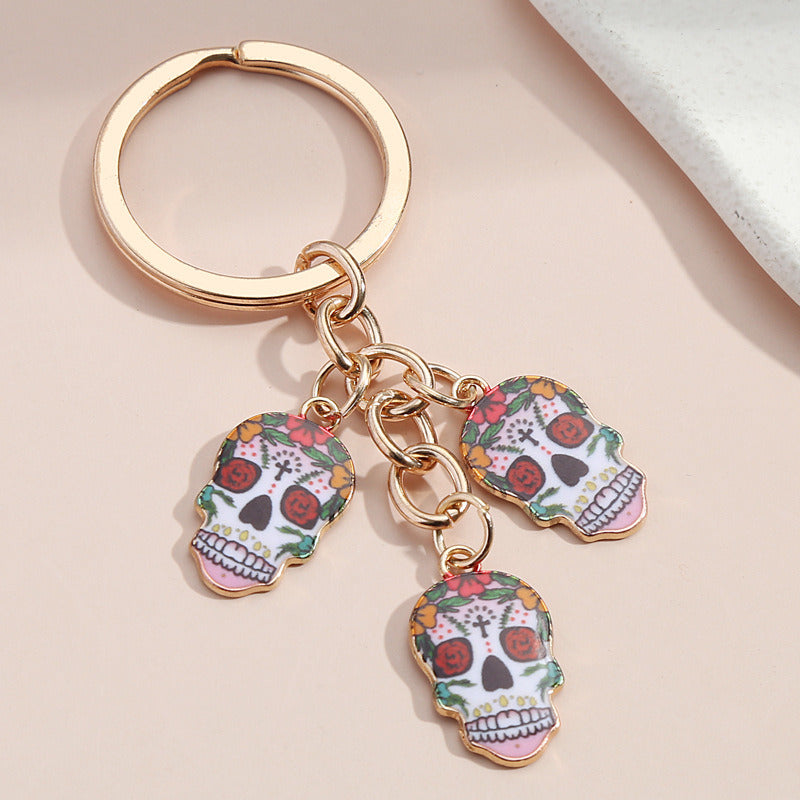 Hot Selling Dripping Oil Alloy Colorful Owl Ladybug Dark Flower Ghost Face Keychain Bag Ornaments