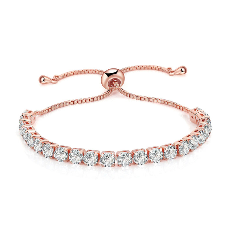 Round Zircon Single Row Full Drill Adjustable Crystal Tennis Bracelet