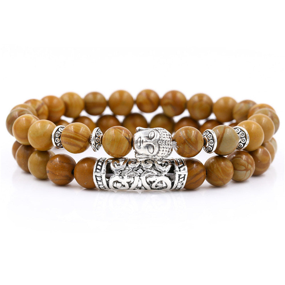 Creative Personality Energy Stone Hand-worn UFO Buddha Head Round Tube Wristband Bracelet Suit