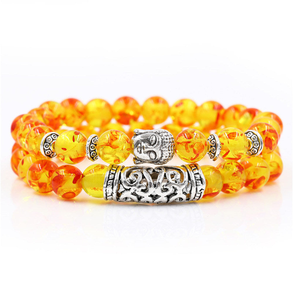 Creative Personality Energy Stone Hand-worn UFO Buddha Head Round Tube Wristband Bracelet Suit