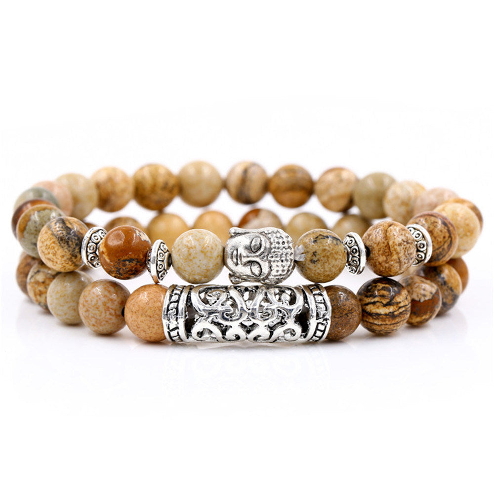 Creative Personality Energy Stone Hand-worn UFO Buddha Head Round Tube Wristband Bracelet Suit