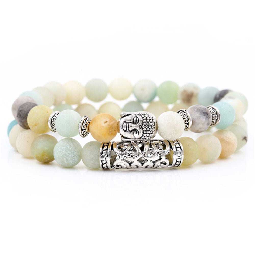 Creative Personality Energy Stone Hand-worn UFO Buddha Head Round Tube Wristband Bracelet Suit