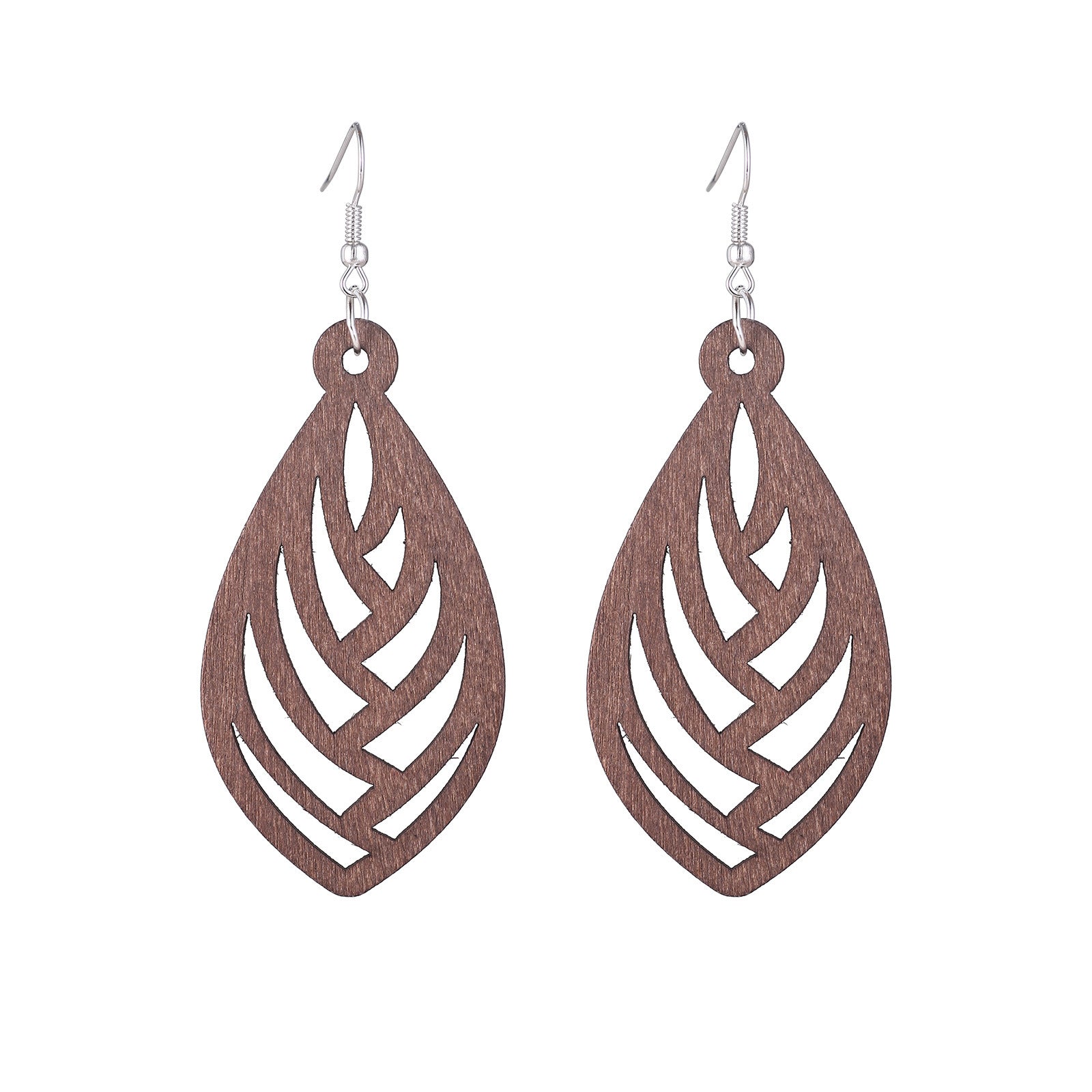 Hollow Geometry Wood Earrings Eardrop Personality Wooden Earrings Silver-plated Ear Studs