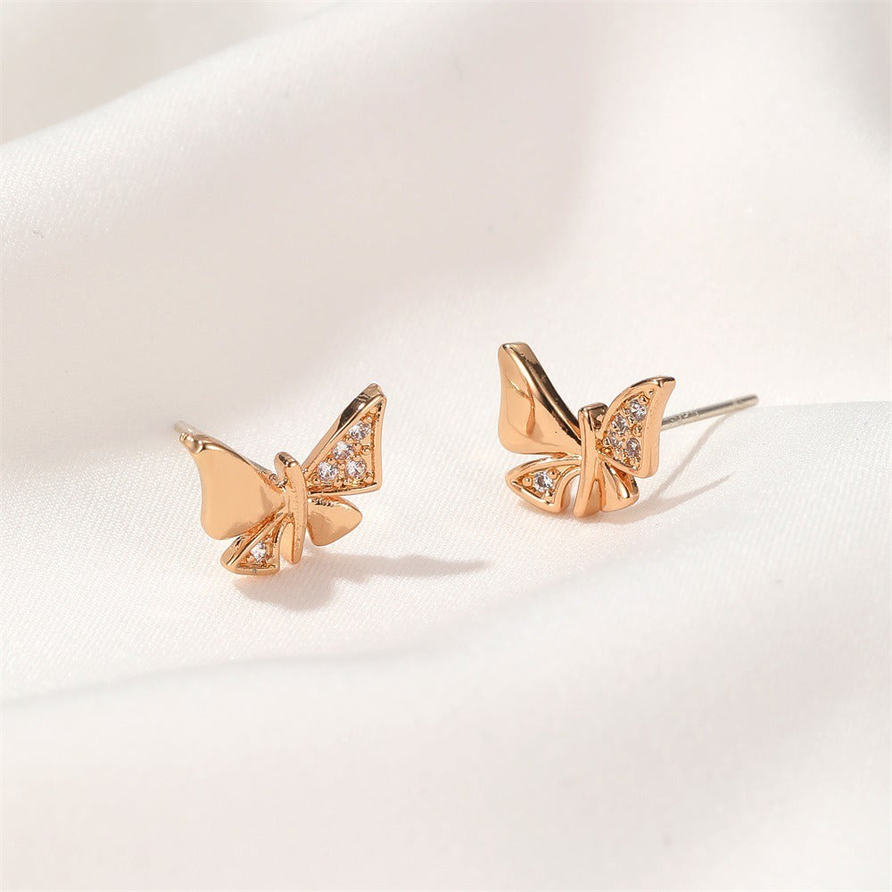 Simple Rhinestone Super Fairy Butterfly Studs Female Japanese And Korean Temperamental Commuter Style Earrings