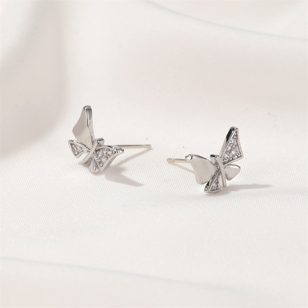 Simple Rhinestone Super Fairy Butterfly Studs Female Japanese And Korean Temperamental Commuter Style Earrings