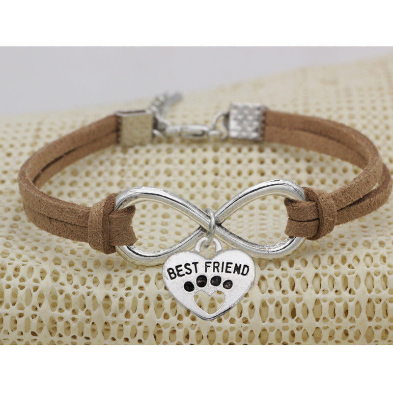 Vintage 8-word Peach Heart Best Friend Flanelle Rope Bracelet Hand Weaving Bracelet