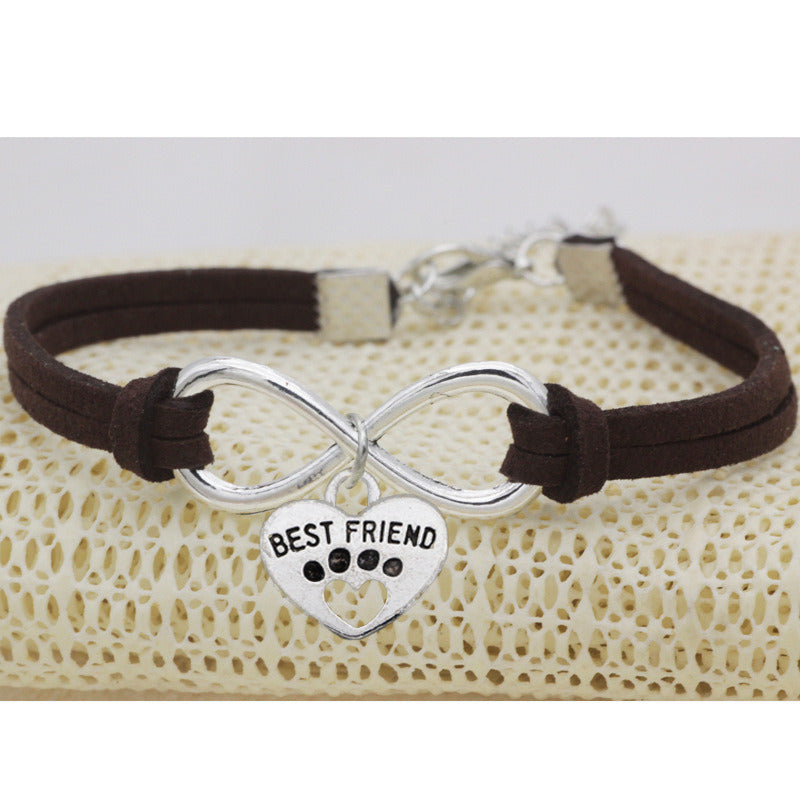 Vintage 8-word Peach Heart Best Friend Flanelle Rope Bracelet Hand Weaving Bracelet