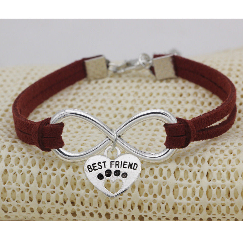 Vintage 8-word Peach Heart Best Friend Flanelle Rope Bracelet Hand Weaving Bracelet