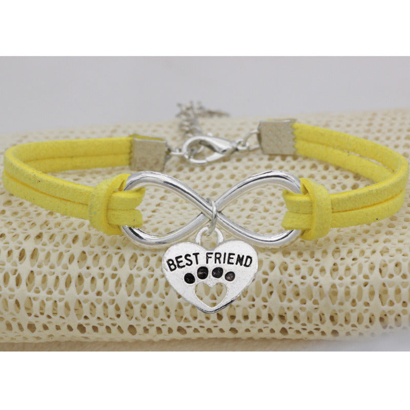 Vintage 8-word Peach Heart Best Friend Flanelle Rope Bracelet Hand Weaving Bracelet