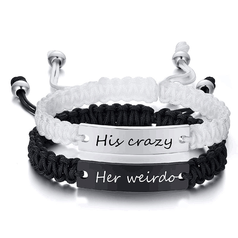 Simple Black White Long Woven Bracelet Romantic Style Stainless Steel Bracelet