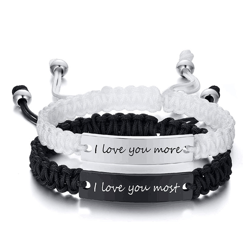 Simple Black White Long Woven Bracelet Romantic Style Stainless Steel Bracelet