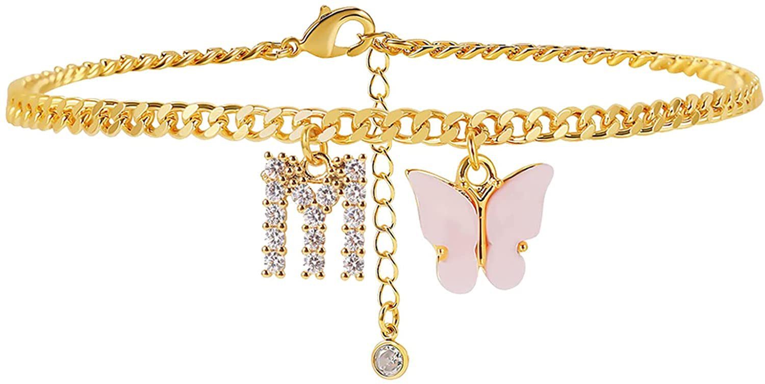 Butterfly Letter Feet Chain Fashion Inlaid Diamond Letter Acrylic