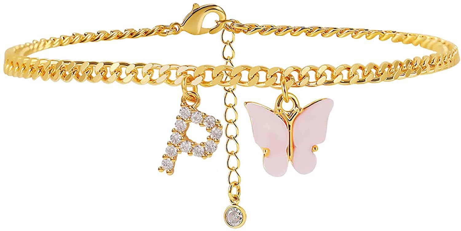 Butterfly Letter Feet Chain Fashion Inlaid Diamond Letter Acrylic