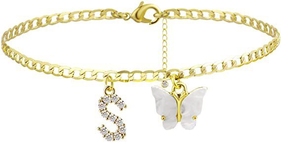 Butterfly Letter Feet Chain Fashion Inlaid Diamond Letter Acrylic