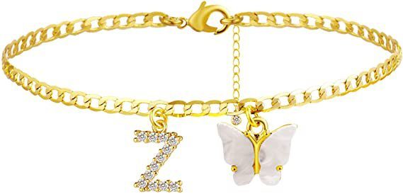 Butterfly Letter Feet Chain Fashion Inlaid Diamond Letter Acrylic