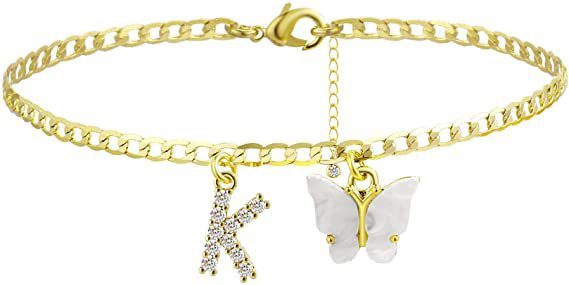 Butterfly Letter Feet Chain Fashion Inlaid Diamond Letter Acrylic