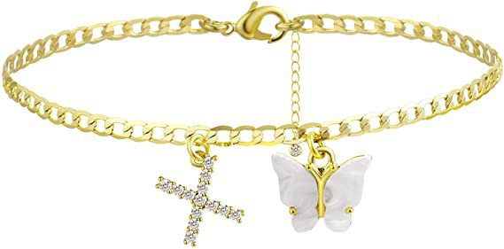 Butterfly Letter Feet Chain Fashion Inlaid Diamond Letter Acrylic