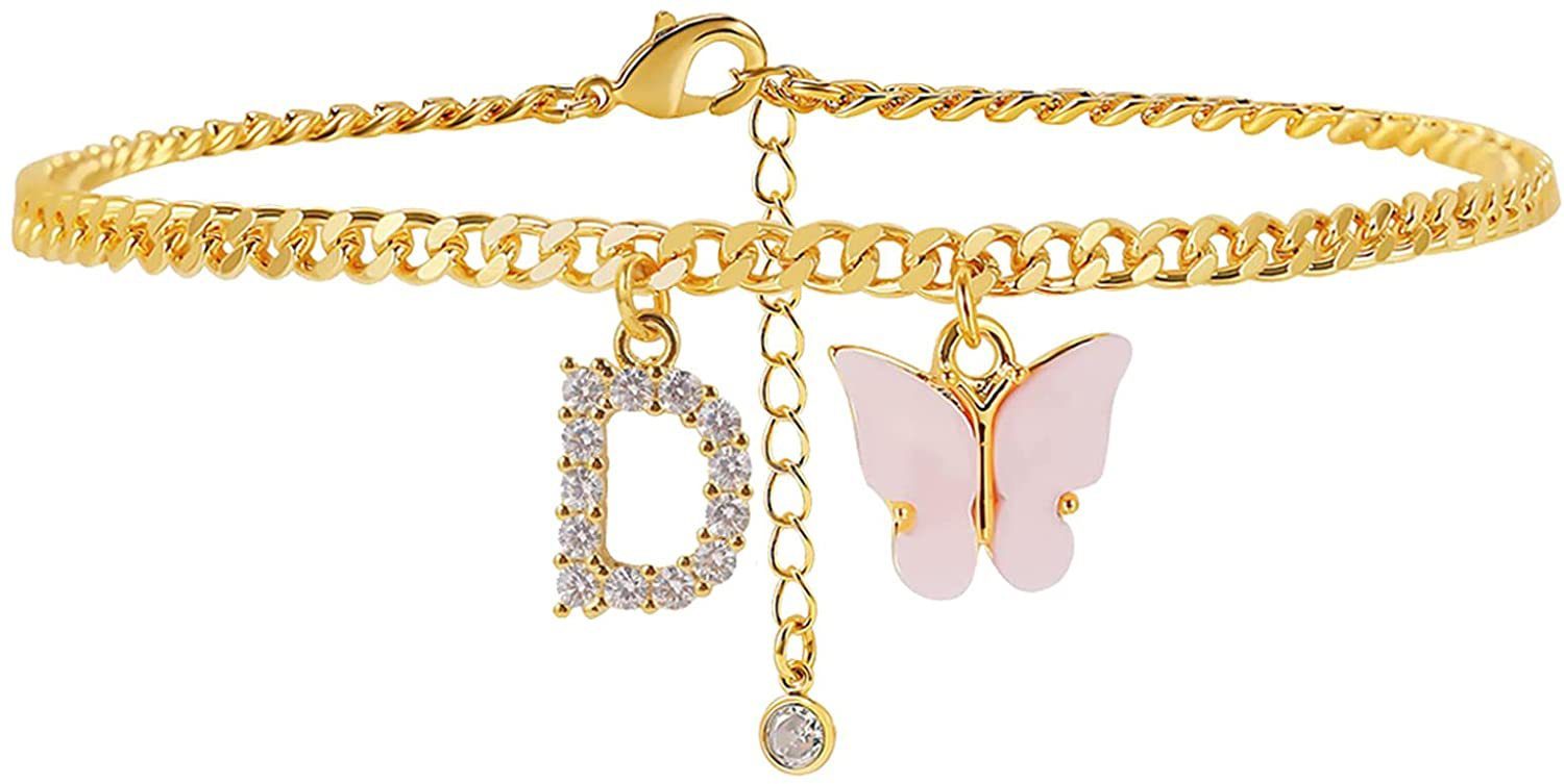 Butterfly Letter Feet Chain Fashion Inlaid Diamond Letter Acrylic