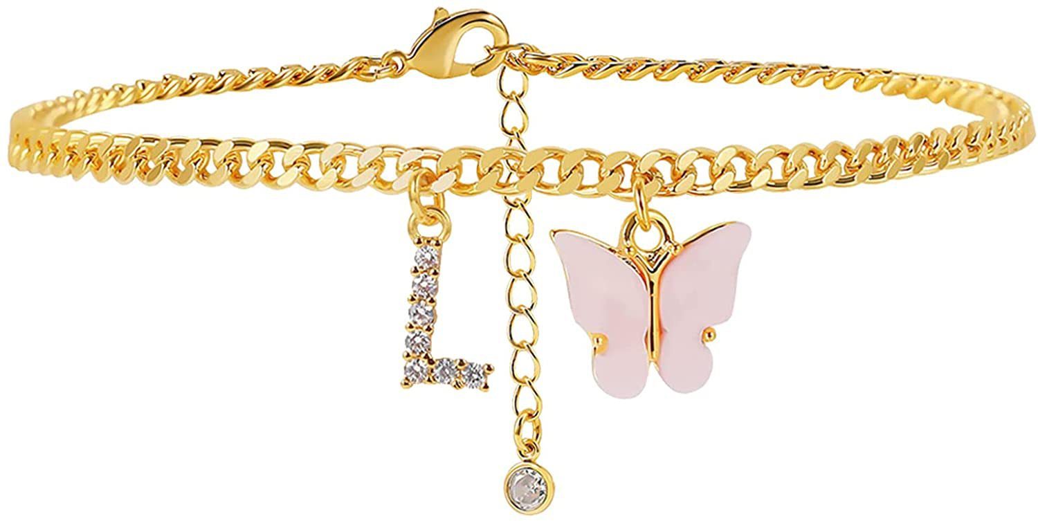 Butterfly Letter Feet Chain Fashion Inlaid Diamond Letter Acrylic