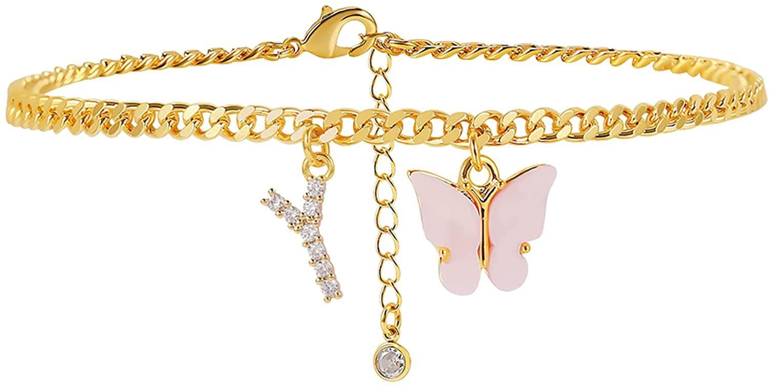 Butterfly Letter Feet Chain Fashion Inlaid Diamond Letter Acrylic