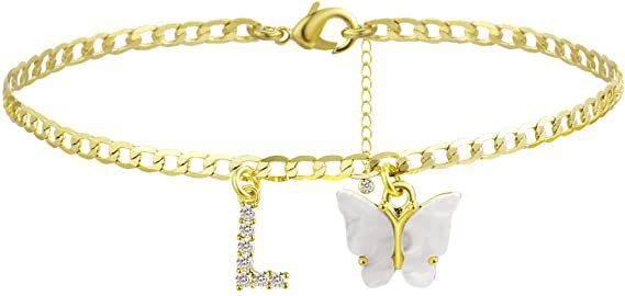 Butterfly Letter Feet Chain Fashion Inlaid Diamond Letter Acrylic