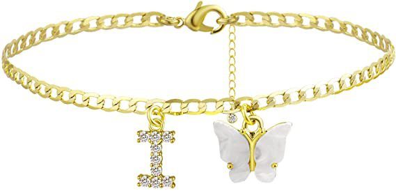 Butterfly Letter Feet Chain Fashion Inlaid Diamond Letter Acrylic