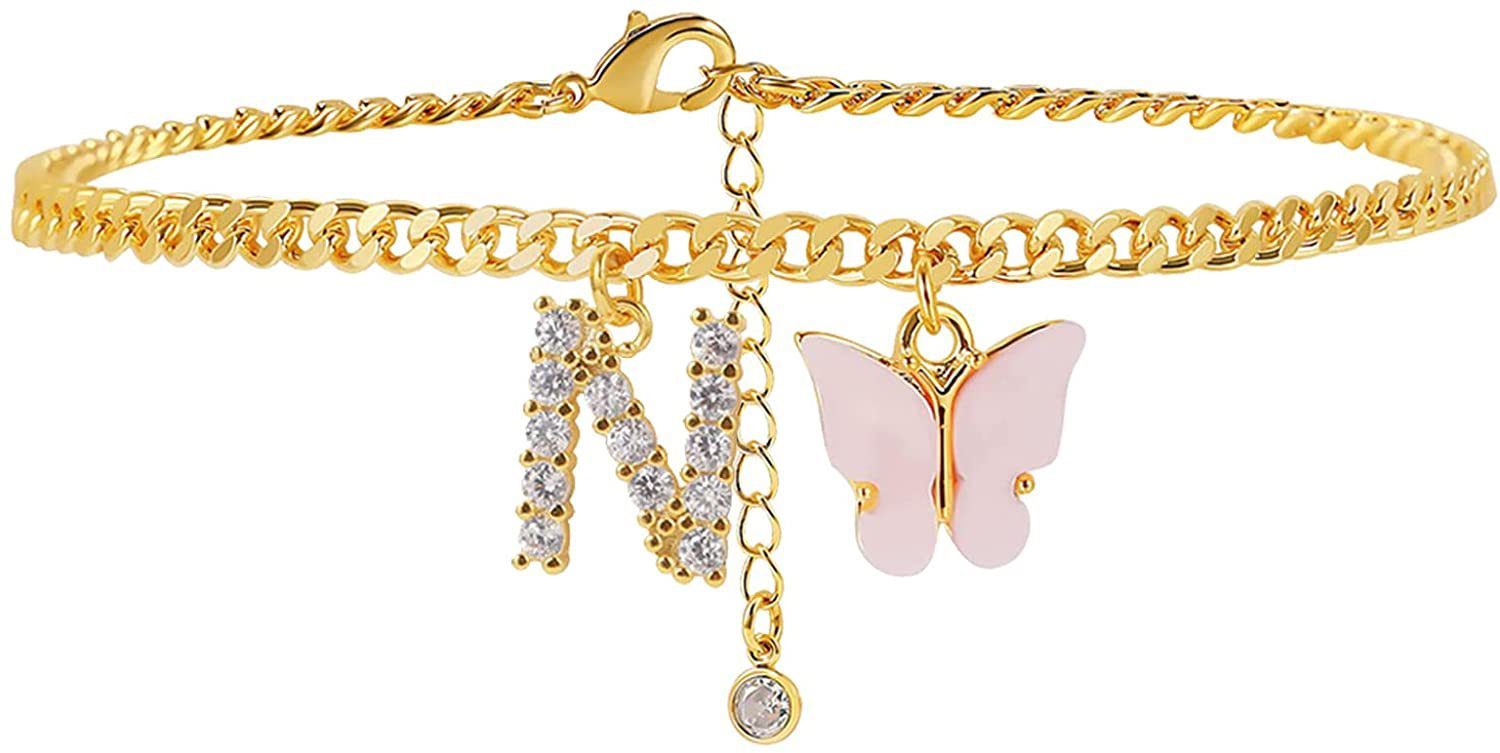 Butterfly Letter Feet Chain Fashion Inlaid Diamond Letter Acrylic