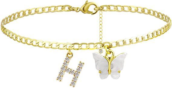 Butterfly Letter Feet Chain Fashion Inlaid Diamond Letter Acrylic