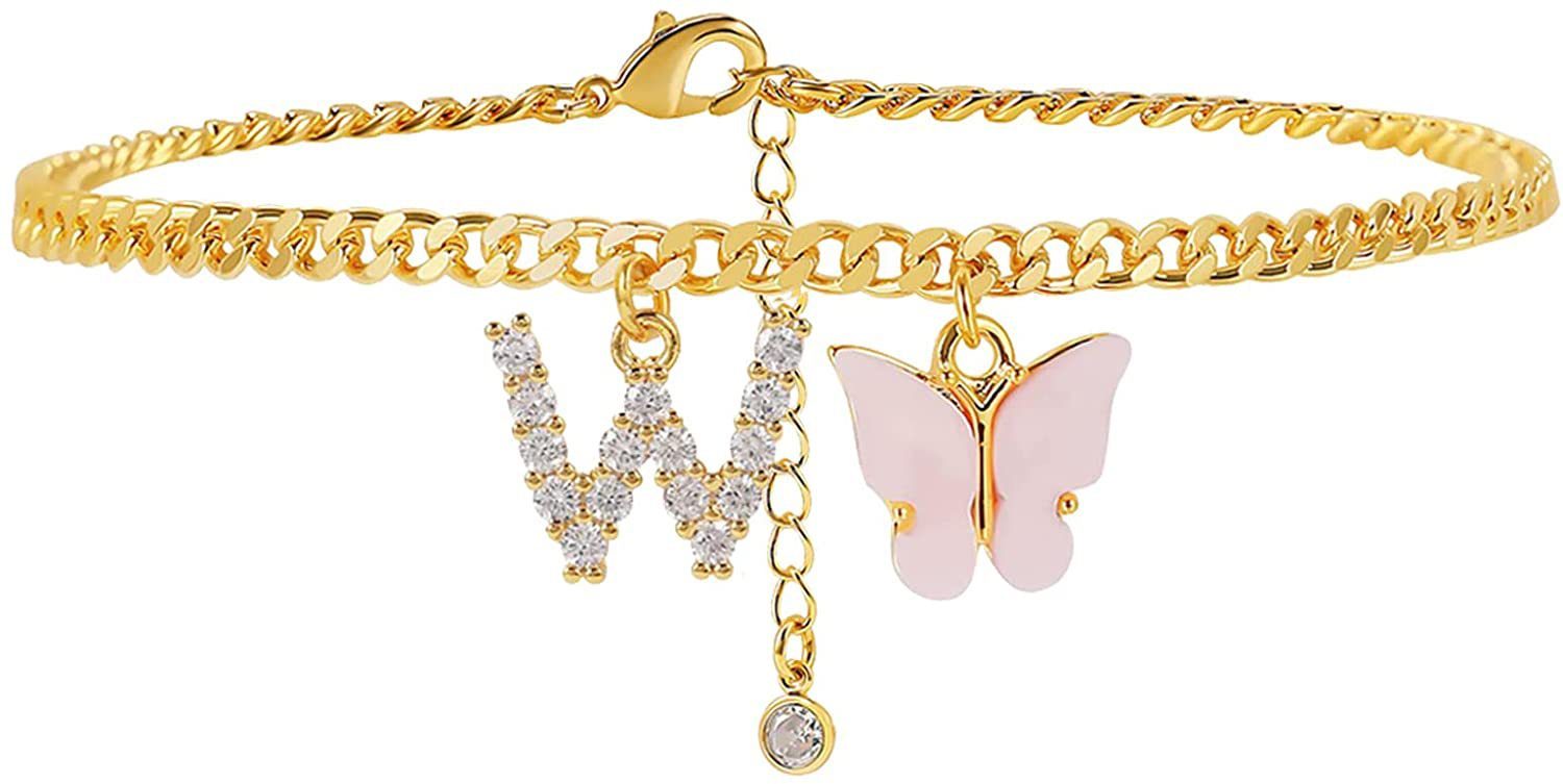 Butterfly Letter Feet Chain Fashion Inlaid Diamond Letter Acrylic