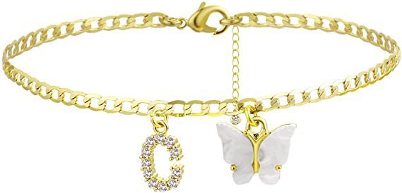 Butterfly Letter Feet Chain Fashion Inlaid Diamond Letter Acrylic