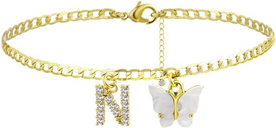 Butterfly Letter Feet Chain Fashion Inlaid Diamond Letter Acrylic