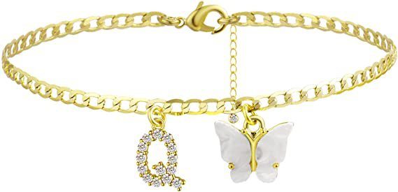 Butterfly Letter Feet Chain Fashion Inlaid Diamond Letter Acrylic