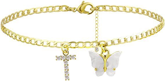 Butterfly Letter Feet Chain Fashion Inlaid Diamond Letter Acrylic