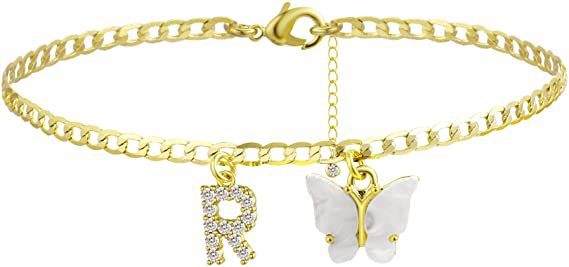 Butterfly Letter Feet Chain Fashion Inlaid Diamond Letter Acrylic