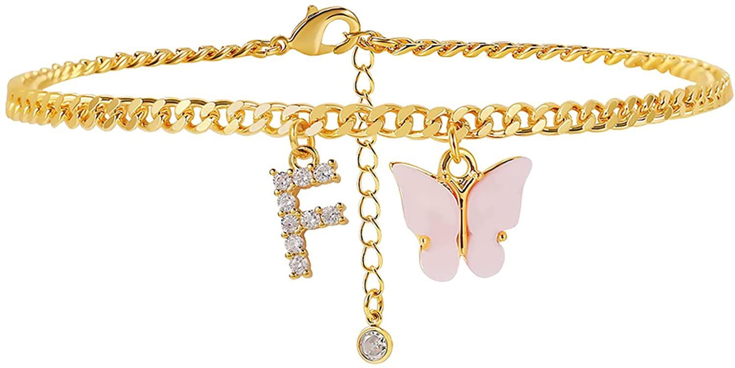 Butterfly Letter Feet Chain Fashion Inlaid Diamond Letter Acrylic