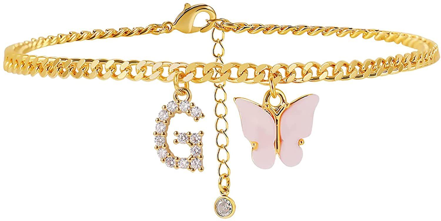 Butterfly Letter Feet Chain Fashion Inlaid Diamond Letter Acrylic