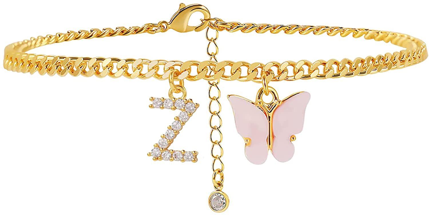 Butterfly Letter Feet Chain Fashion Inlaid Diamond Letter Acrylic