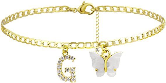 Butterfly Letter Feet Chain Fashion Inlaid Diamond Letter Acrylic