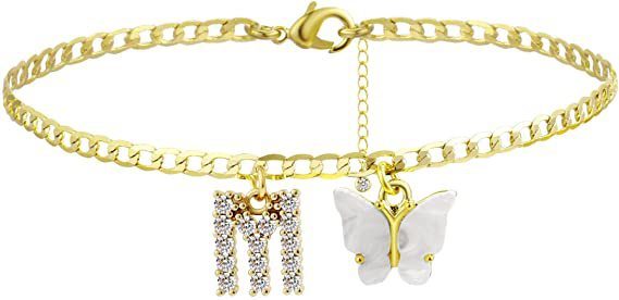 Butterfly Letter Feet Chain Fashion Inlaid Diamond Letter Acrylic