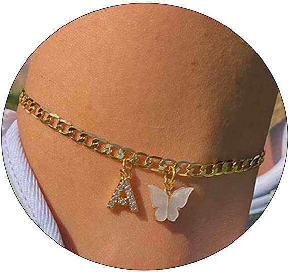 Butterfly Letter Feet Chain Fashion Inlaid Diamond Letter Acrylic