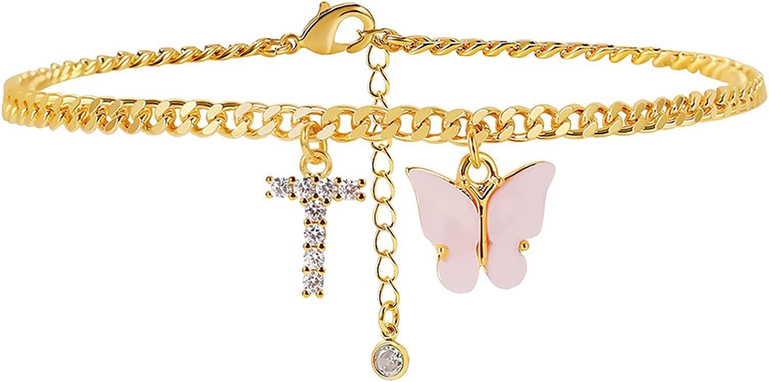 Butterfly Letter Feet Chain Fashion Inlaid Diamond Letter Acrylic