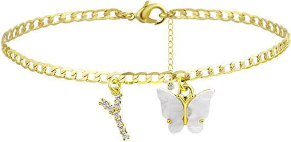 Butterfly Letter Feet Chain Fashion Inlaid Diamond Letter Acrylic