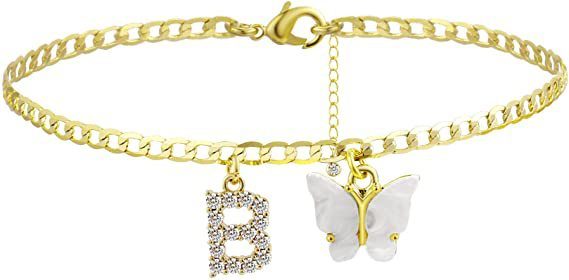 Butterfly Letter Feet Chain Fashion Inlaid Diamond Letter Acrylic