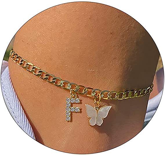 Butterfly Letter Feet Chain Fashion Inlaid Diamond Letter Acrylic