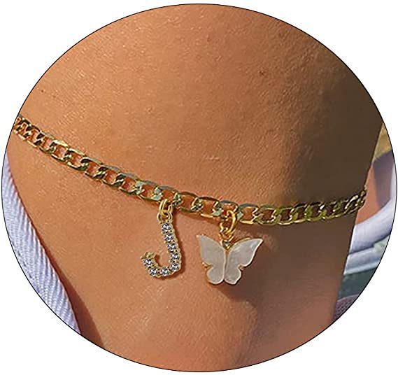 Butterfly Letter Feet Chain Fashion Inlaid Diamond Letter Acrylic