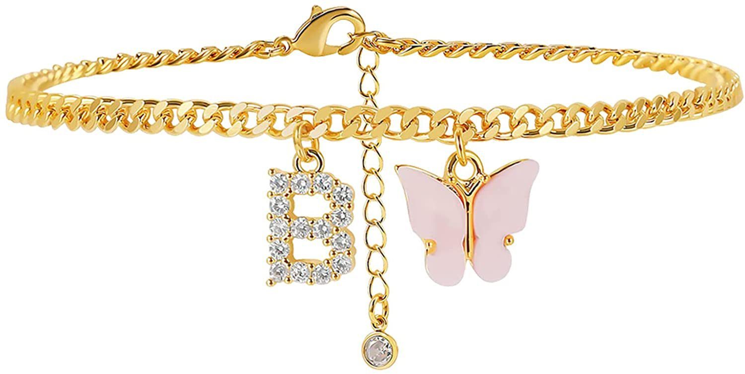 Butterfly Letter Feet Chain Fashion Inlaid Diamond Letter Acrylic